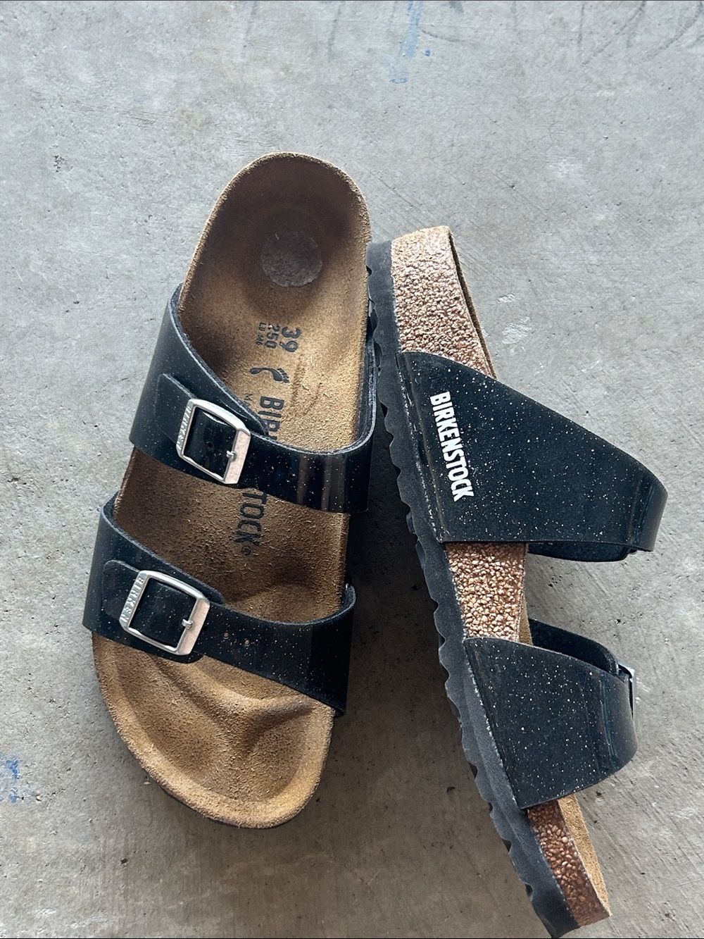 Birkenstock Sydney Sandal Black Glitter Speckled Women’s Size 39 US 8.5